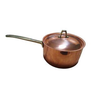 Vintage Revere Ware Copper Stainless Saucepan With Lid Brass Handle Unused
